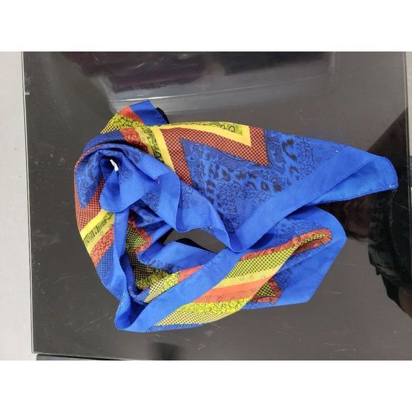Boho blue zigzag multiple colored paisley print made in Italy scarf‎ wrap - Picture 4 of 12